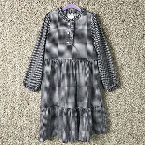 Little English Dress Girls 10 Black/White Gingham Plaid Long Sleeve Ruffled